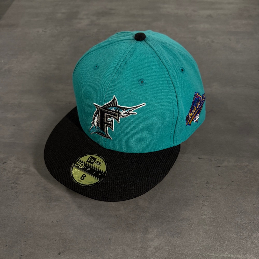 Vintage New Era Florida Marlins Mens 8 Teal Black 1997 World Series MLB USA Made